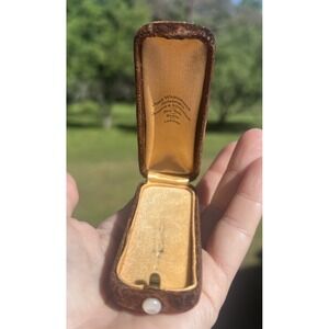 VTG Brown Velvet Stick Pin Presentation Box Jewelry Case MOP Push Button